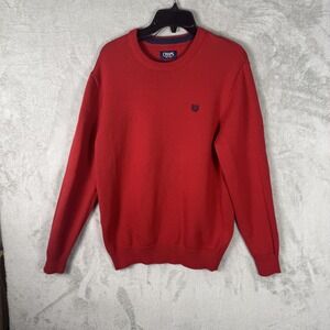 Chaps Sweater Mens Medium Red Crewneck Cotton Pullover Crest Logo Style‎ 631K00
